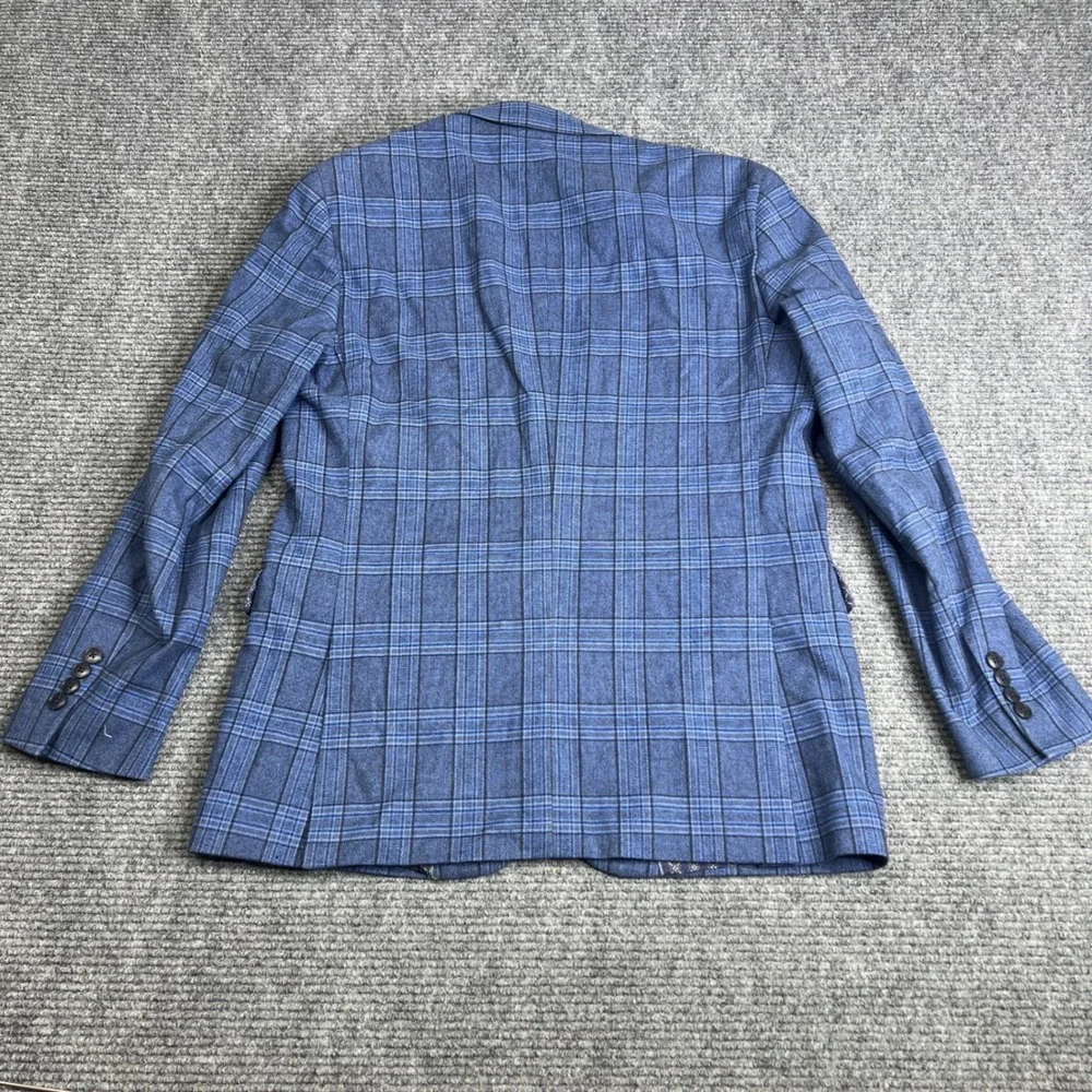 Crown & Ivy Mens Blue Plaid Cotton Blend Sport Coat Blazer 40R Two Button